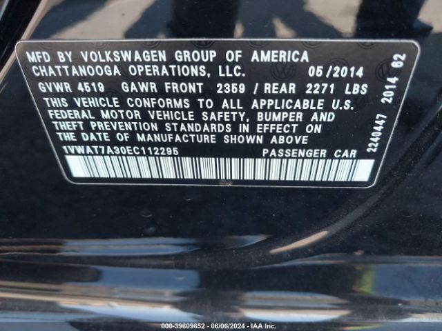 1VWAT7A30EC112295 Volkswagen Passat 1.8t S