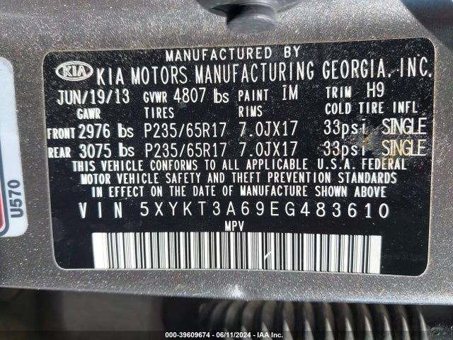 KIA SORENTO LX 2014 5XYKT3A69EG483610 Image 9