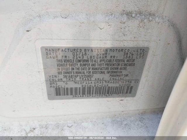 Nissan SENTRA S 2018 3N1AB7AP1JY259657 Image 9