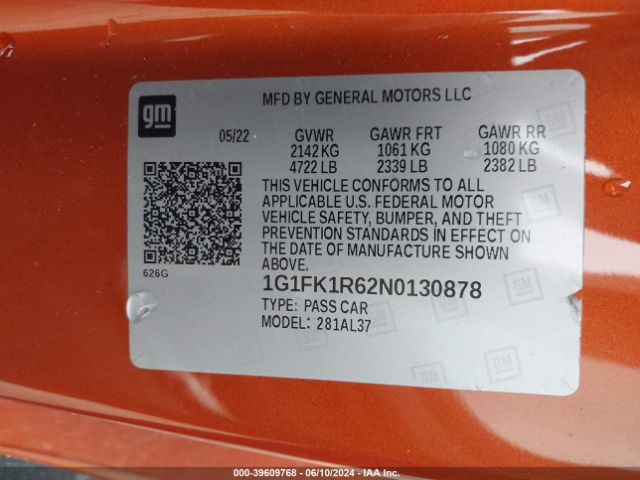1G1FK1R62N0130878 Chevrolet Camaro Rwd  Zl1