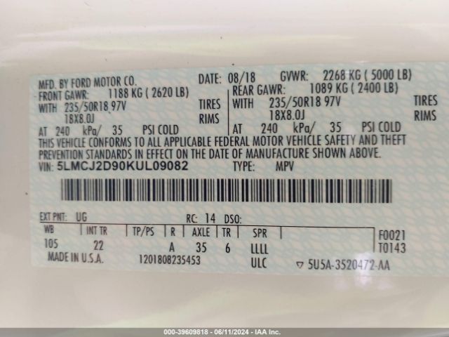 5LMCJ2D90KUL09082 Lincoln MKC SELECT