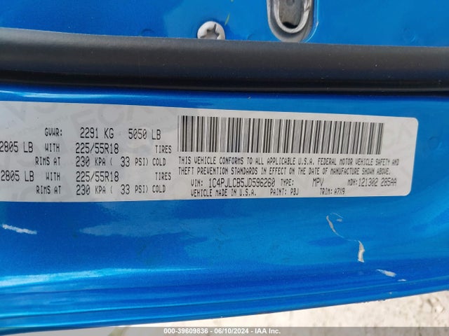 1C4PJLCB5JD596260 Jeep Cherokee Latitude Fwd