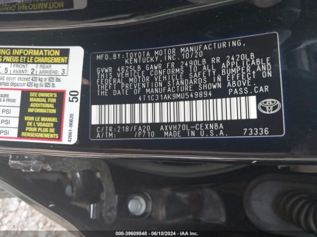 4T1C31AK9MU549894 Toyota Camry Le Hybrid