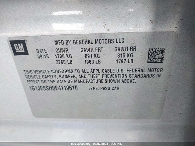 Chevrolet Sonic Ltz Auto 2014 1G1JE5SH8E4119610 Image 9