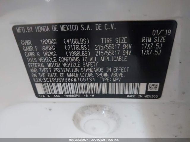 3CZRU6H38KM709184 Honda HR-V LX