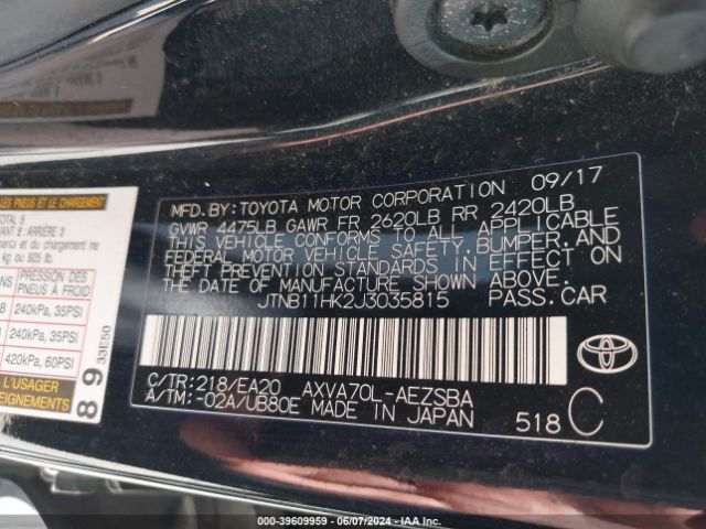 JTNB11HK2J3035815 Toyota CAMRY SE