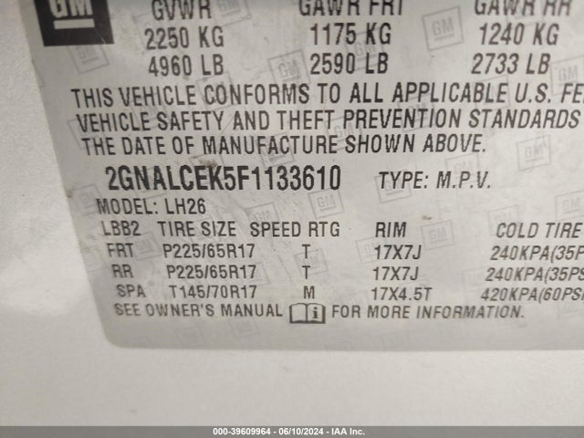 Chevrolet Equinox 2lt 2015 2GNALCEK5F1133610 Image 9