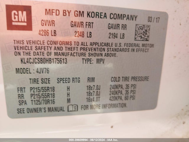 KL4CJCSB0HB175613 Buick Encore Essence