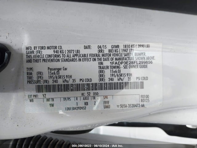 Ford FOCUS S 2015 1FADP3E28FL299856 Image 9