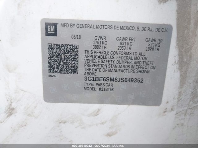 3G1BE6SM8JS649352 Chevrolet Cruze Lt Auto