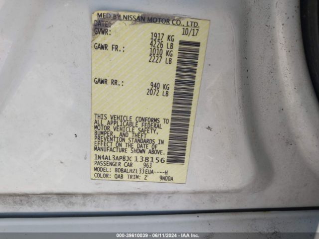 1N4AL3AP8JC138156 Nissan Altima 2.5 Sr