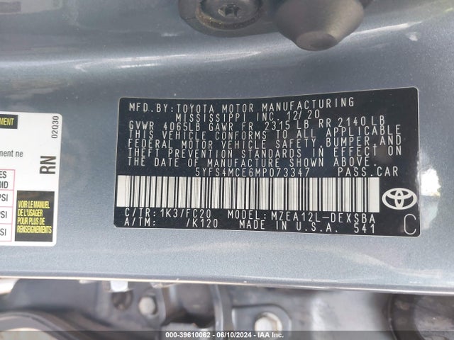 Toyota COROLLA SE 2021 5YFS4MCE6MP073347 Image 9