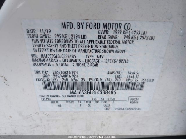MAJ6S3GL8LC338485 Ford Ecosport Se