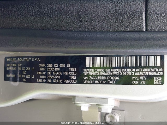 Jeep Renegade Limited 4x4 2017 ZACCJBDB8HPF09907 Image 9