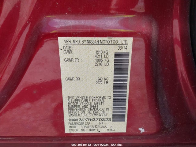 Nissan Altima 2.5 S 2014 1N4AL3AP7EN370323 Image 9