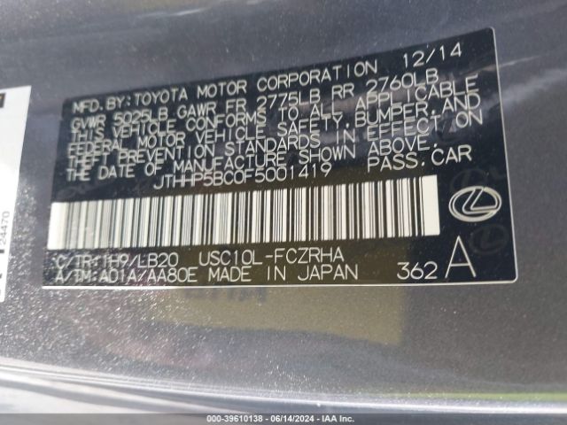 JTHHP5BC0F5001419 Lexus RC F