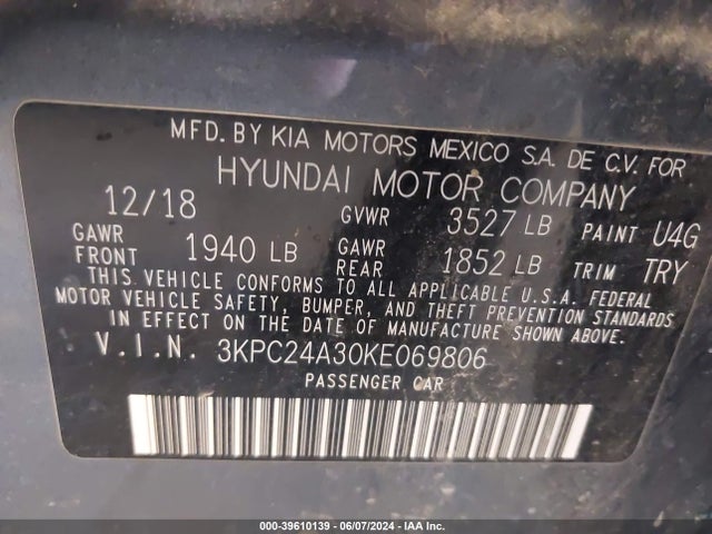3KPC24A30KE069806 Hyundai ACCENT SE