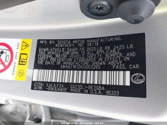 58ABZ1B12KU003265 Lexus Es 350 F Sport