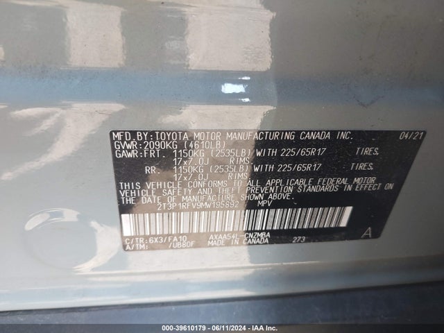 Toyota Rav4 Xle 2021 2T3P1RFV9MW195892 Image 9