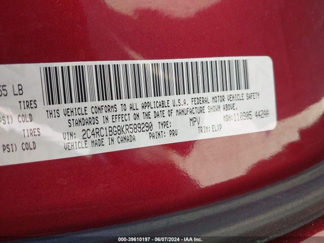 Chrysler Pacifica Touring L 2019 2C4RC1BG8KR589290 Image 9