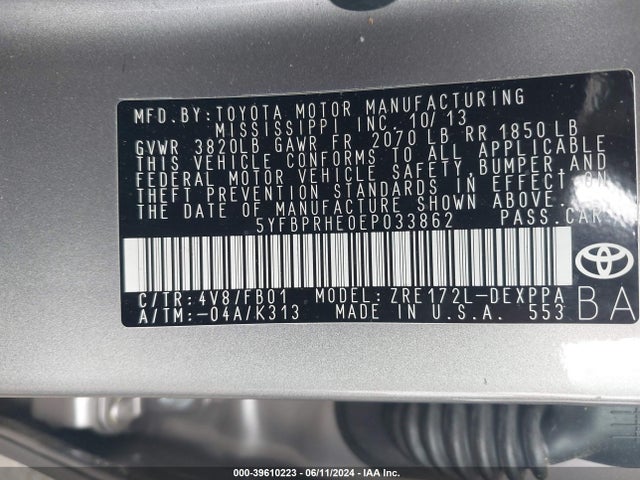 Toyota Corolla Le Eco Plus 2014 5YFBPRHE0EP033862 Image 9