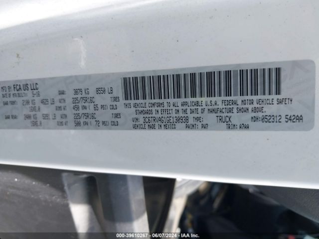 3C6TRVAG1GE130938 RAM Promaster 1500 Low Roof