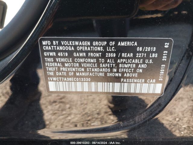1VWCT7A36EC013330 Volkswagen Passat 1.8t Sel Premium