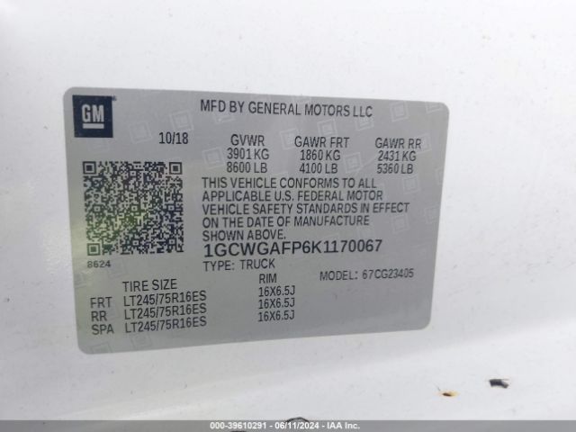 1GCWGAFP6K1170067 Chevrolet Express 2500 Work Van