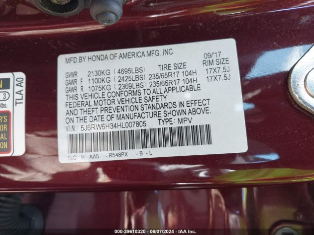 5J6RW6H34HL007805 Honda CR-V LX