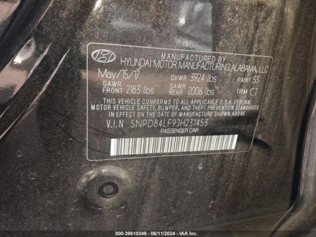 5NPD84LF9JH231453 Hyundai ELANTRA SEL
