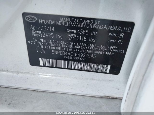 5NPEB4AC1EH924943 Hyundai SONATA GLS