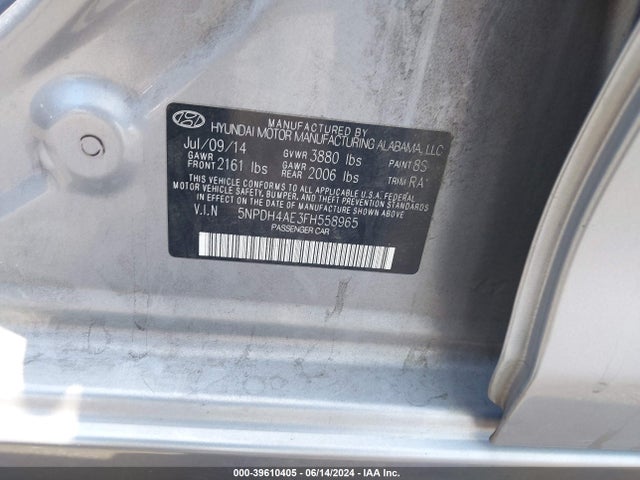Hyundai ELANTRA SE 2015 5NPDH4AE3FH558965 Image 9