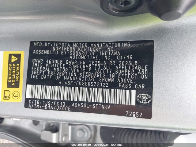 Toyota CAMRY LE 2016 4T4BF1FK8GR572122 Image 9