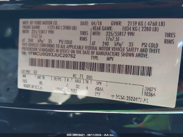 Ford ESCAPE SE 2018 1FMCU0G93JUC20762 Image 9
