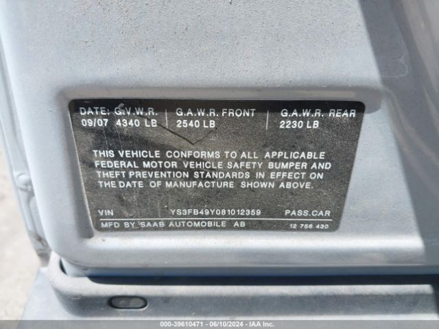 2008 SAAB 9-3 YS3FB49Y081012359 Photo 8