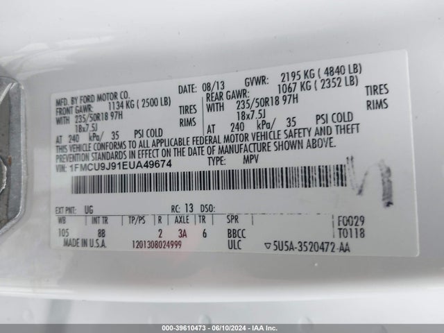 Ford Escape Titanium 2014 1FMCU9J91EUA49674 Image 9