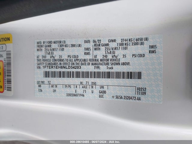Ford RANGER XL 2022 1FTER1EH8NLD34203 Image 9