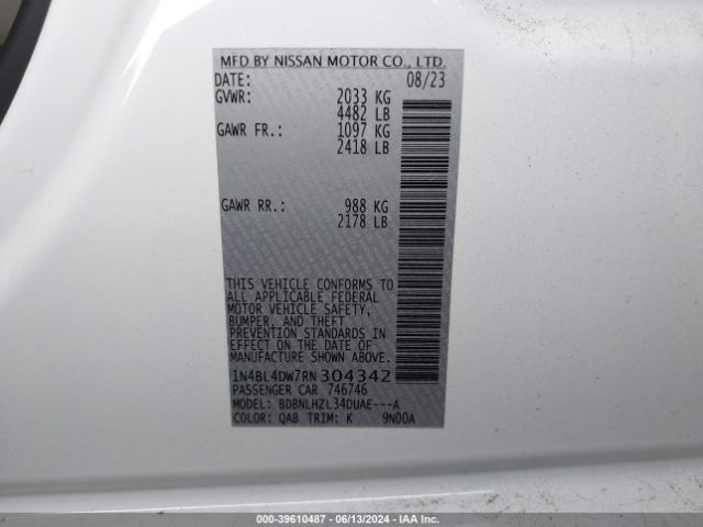 1N4BL4DW7RN304342 Nissan Altima Sv Intelligent Awd