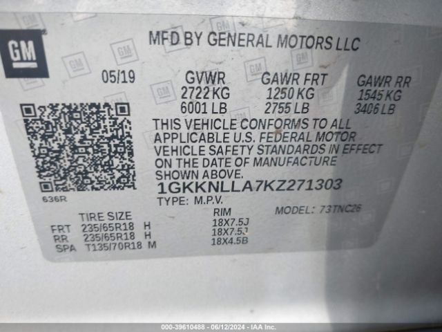 1GKKNLLA7KZ271303 GMC Acadia Sle-2