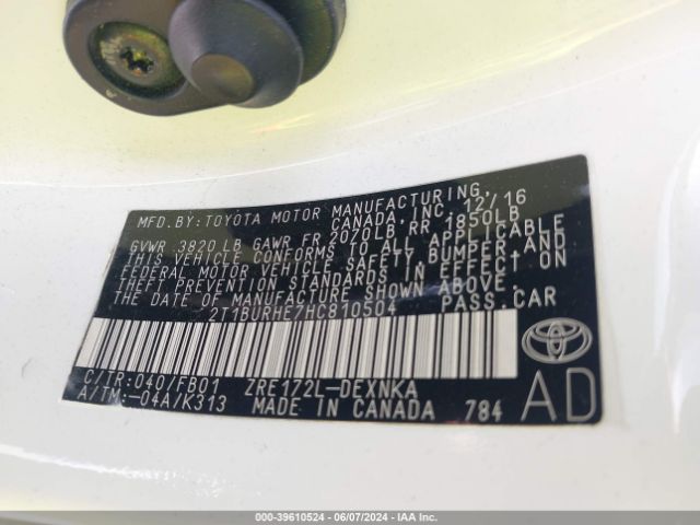 2017 TOYOTA COROLLA 2T1BURHE7HC810504 Photo 8