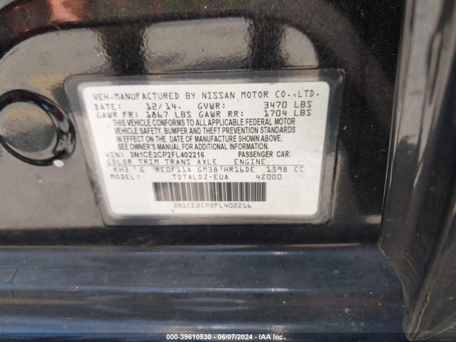 Nissan Versa Note S (sr)/s Plus/sl/sr/sv 2015 3N1CE2CP2FL402216 Image 9