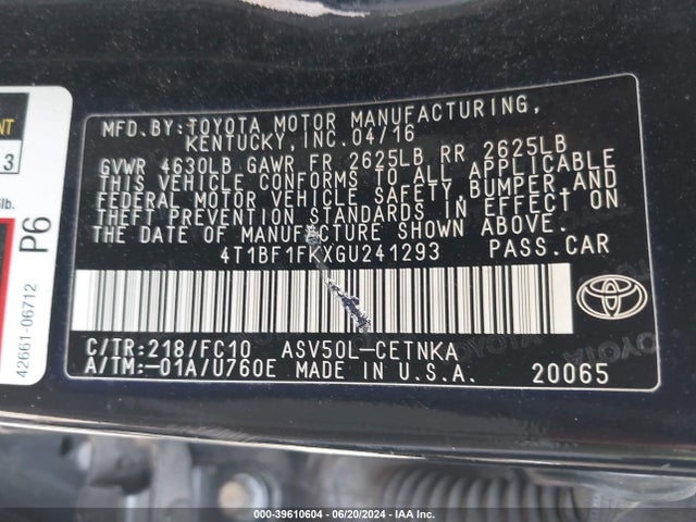 Toyota CAMRY LE 2016 4T1BF1FKXGU241293 Image 9