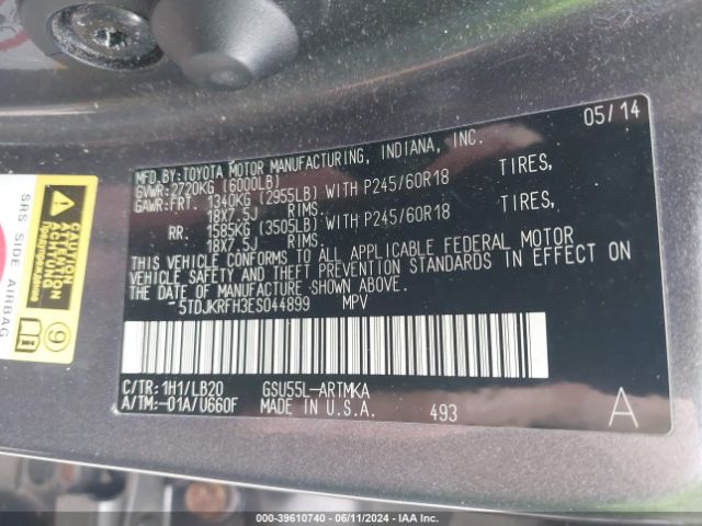 5TDJKRFH3ES044899 Toyota Highlander Xle V6