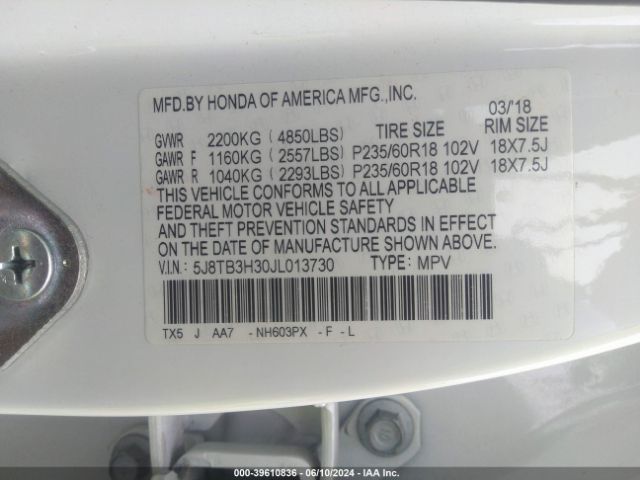 5J8TB3H30JL013730 Acura Rdx Acurawatch Plus Package
