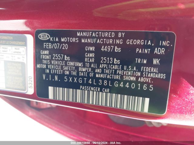 5XXGT4L38LG440165 KIA Optima Se