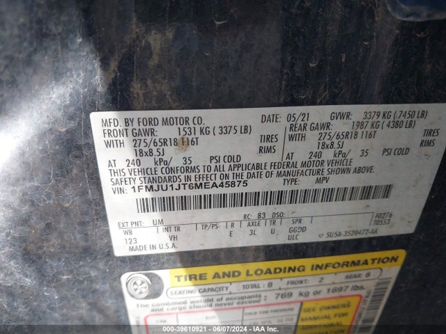 1FMJU1JT6MEA45875 Ford Expedition Xlt