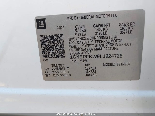 1GNERFKW9LJ224728 Chevrolet Traverse Fwd Ls