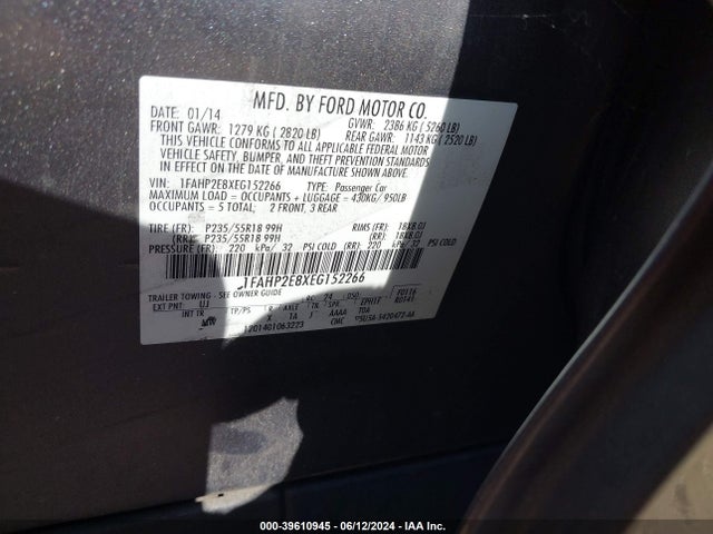 Ford TAURUS SEL 2014 1FAHP2E8XEG152266 Image 9