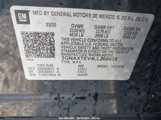 3GNAXTEV4LL268618 Chevrolet Equinox Awd 2fl