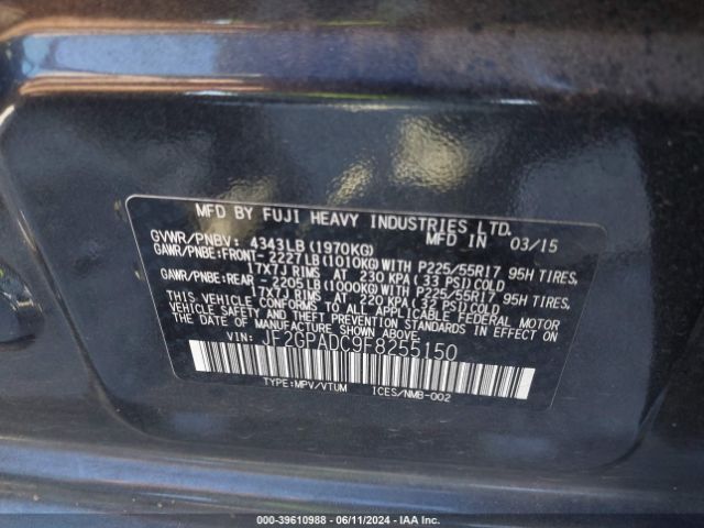 JF2GPADC9F8255150 Subaru Xv Crosstrek 2.0i Premium